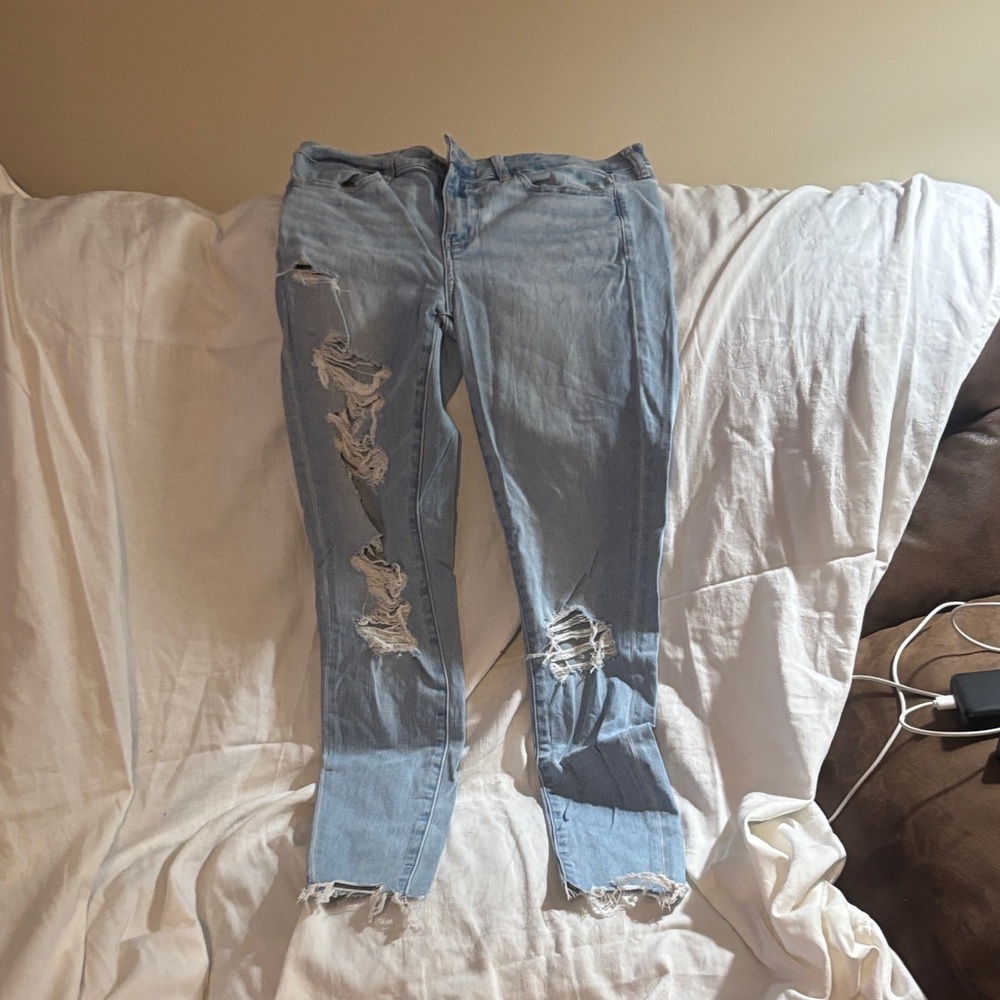 American Eagle Outfitters Light Blue Ripped Skinny Jeans
